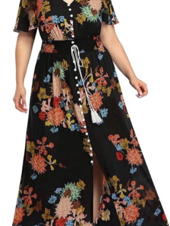 Pin Up Couture Dresses & Skirts - Resort Floral Maxi Dress Button-Front  Dress in Black Pin Up Fashion